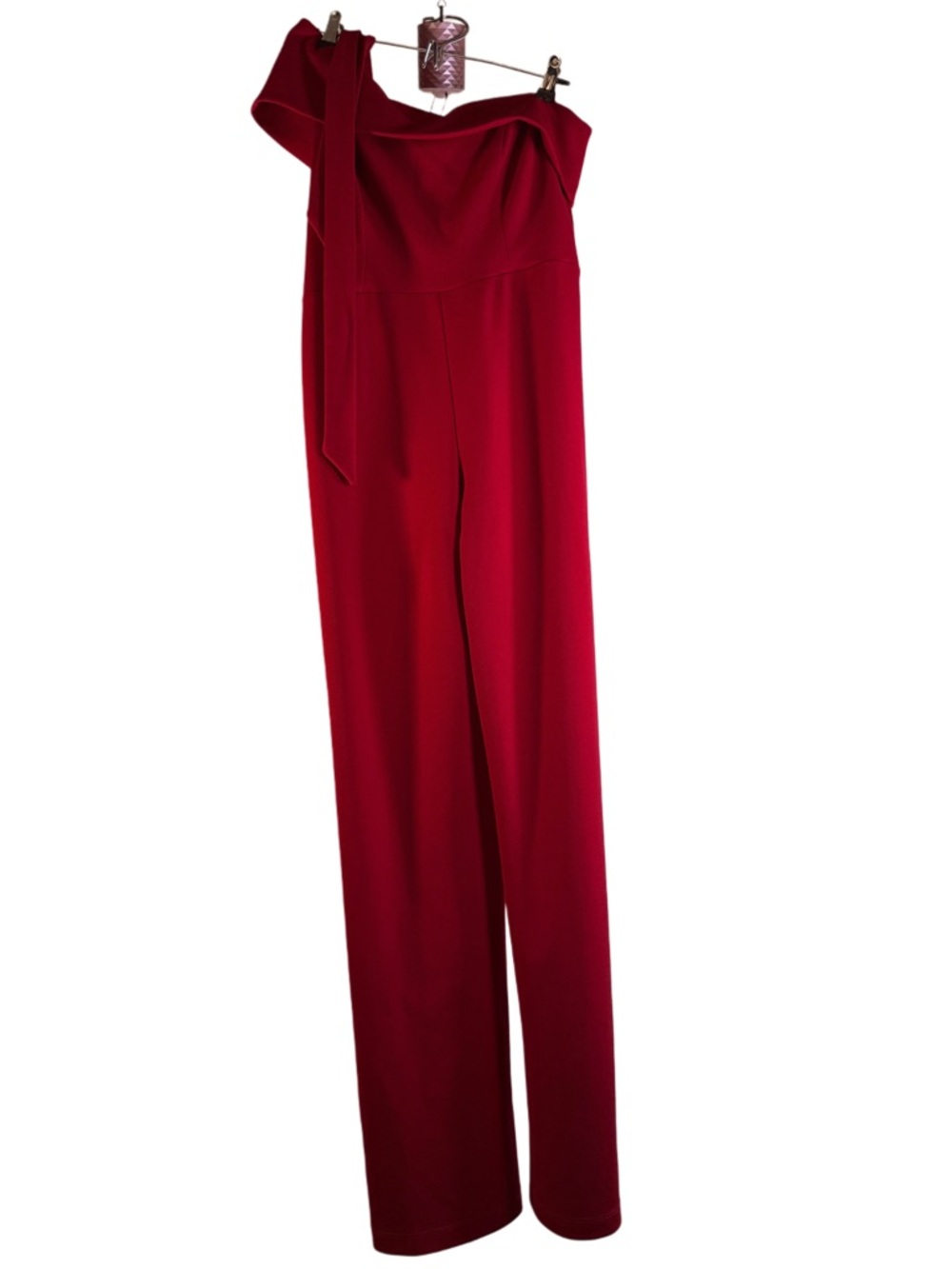 Marina Red One Shoulder Ruffle Wide Leg Jumpsuit - Size Small